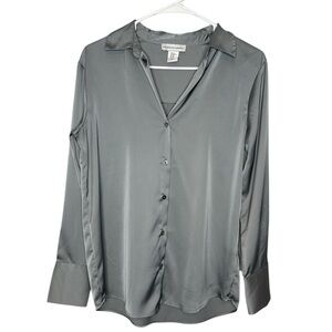 Cupcakes & Cashmere Women's Satin Grey Button Front Shirt Size XS